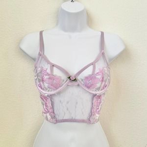 Lavender Floral Bustier Lingerie Cami Corset Bralette Light Purple Fairy Rose XS